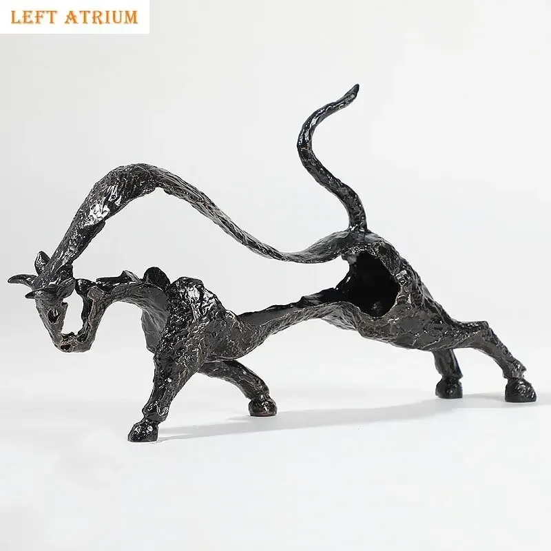 

Black Cast Iron Bull Statue Abstract Animal Sculpture Desk Decoration Minimalist Geometry Cattle Ornaments Modern Home Decor