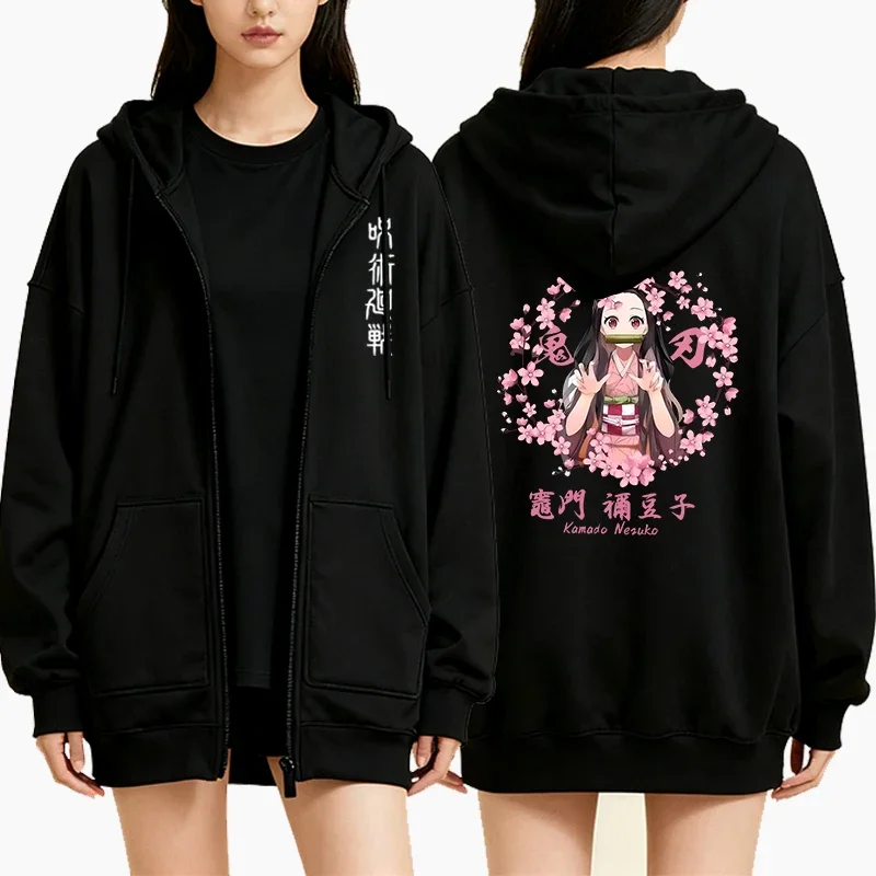 New Jujutsu Kaisen Graphic Zipper Hoodie Women Harajuku Casual Long Sleeve Sweatshirts Autumn Winter Fleece Zip-up Hoodie