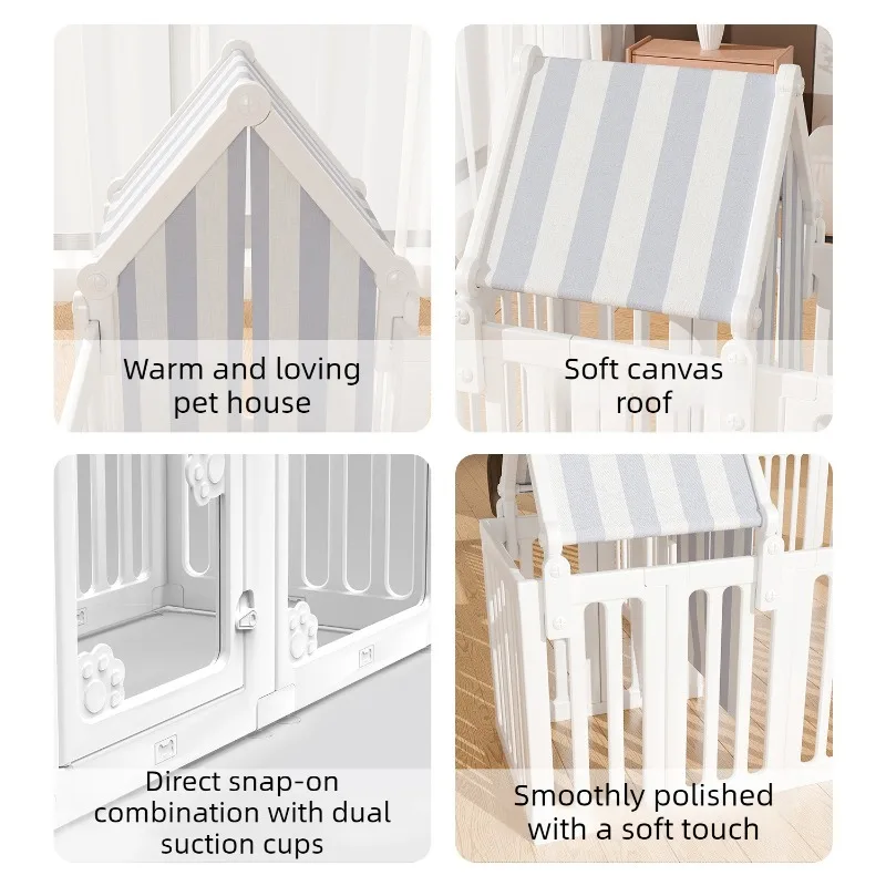 Pet Playpen with House Foldable Dogs Cats Fence Cage Indoor Puppy Safety Barrier Small Medium Dogs Anti-Escape Pets Enclosure