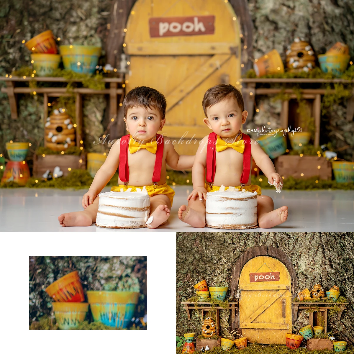 Forest Cabin Yellow Wooden Door Backgrounds Kids Adult Photography Props Child Baby Decors Honey Jar Photo Backdrops