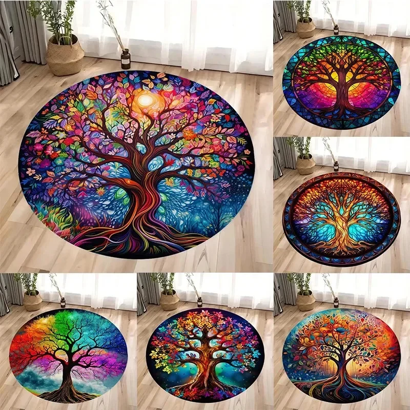 Round Rug, Washable Floor Mat for Home or Meditation Space, Spiritual Decor Accent