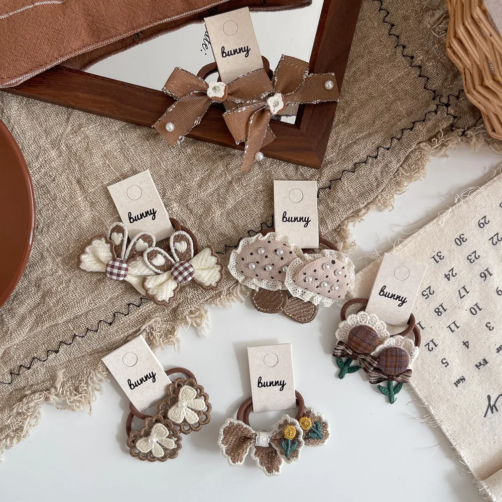 

2 шт., детская резинка с кофейным подсолнухом и грибами, эластичная резинка для волос с бантом, держатель для хвоста, веревка для волос, завязки, детские аксессуары для волос