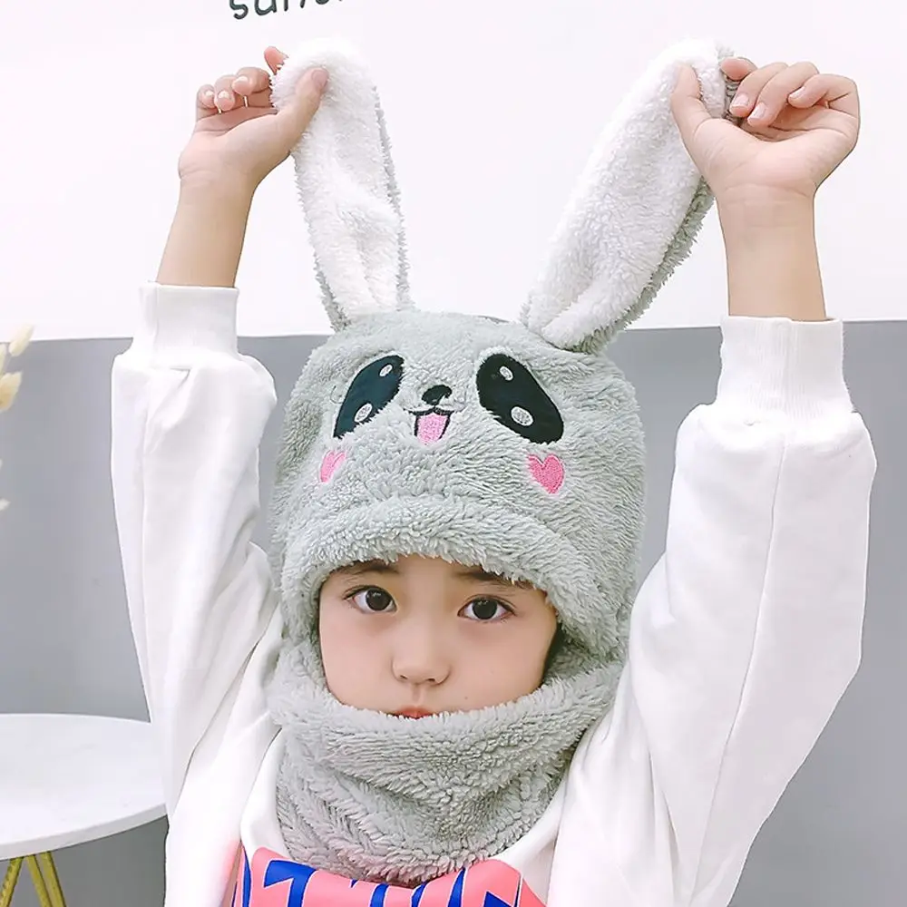 Sweet Winter Rabbit Fashion Design Ear Protector Face Protection   Hat Korean Cap Children Hat With Bib