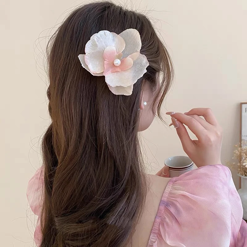 2 Pcs Korean Sweet Phalaenopsis Flower Hairpin New Fashion Bohemia Small Hair Clip Cloth Floral Pearl Hairpins Female