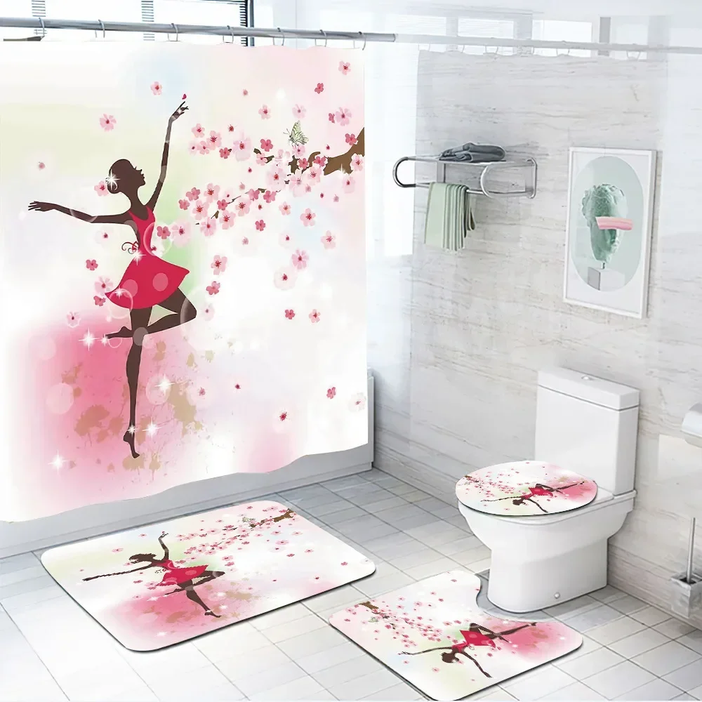 Fantasy Shower Curtain Set Little Pixie Elf Girl Butterfly Wing Bathroom Curtains Rugs Toilet Lid Cover Bath Mat