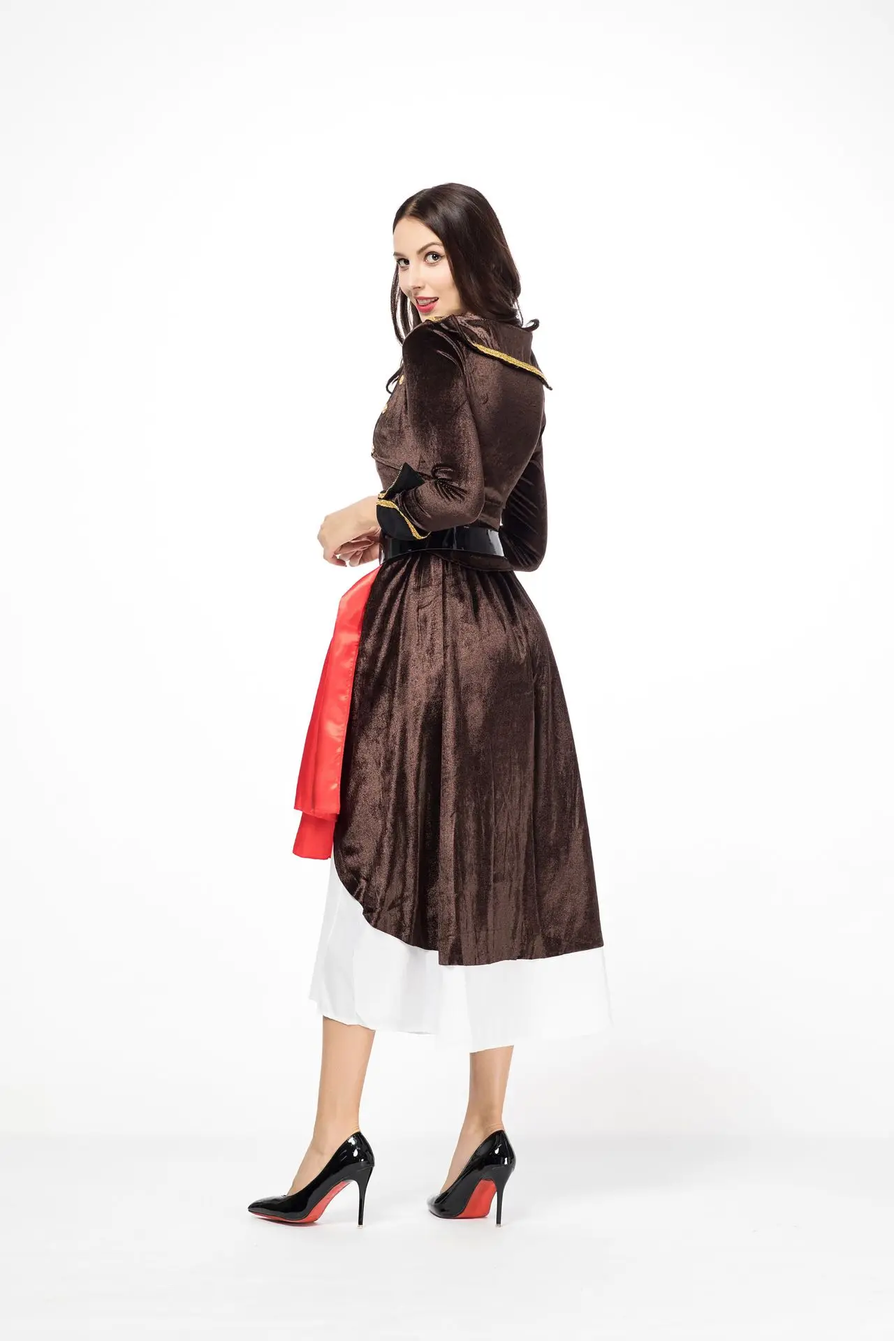 New Halloween Role Play Costume Luxury Pirate Women Colorblock Long Sleeve Dress Game Character Clothes For Party Evening Stage
