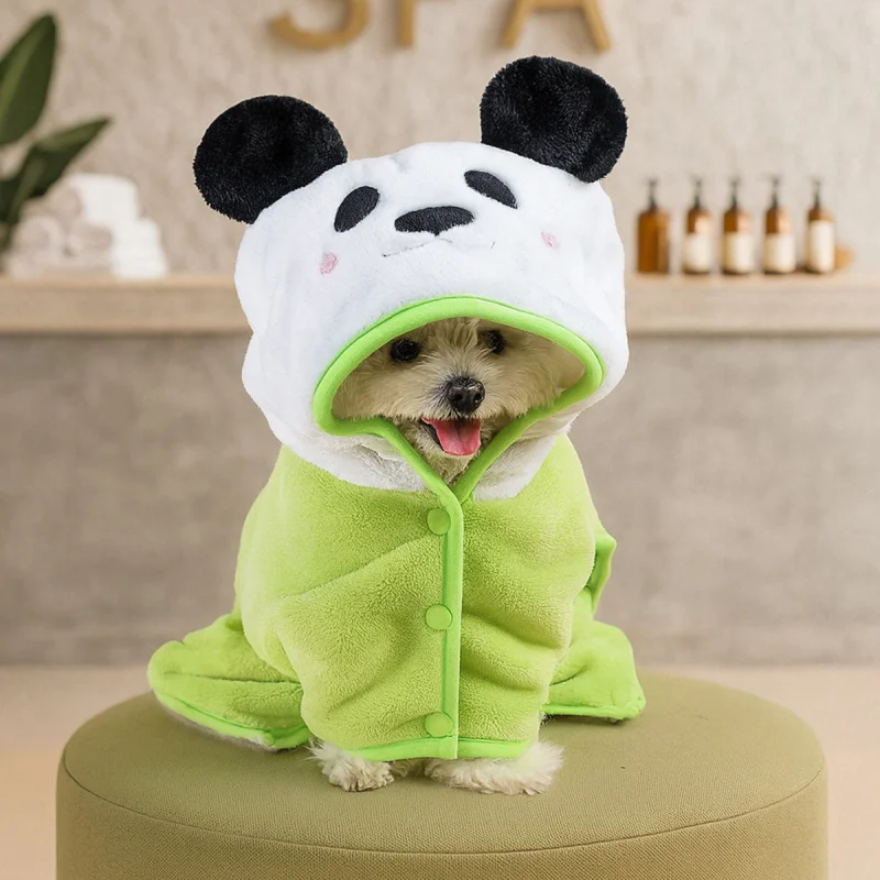 

Pet Dog Cat Towel Cute Cartoon Panda Bath Robe for Small Animals, Autumn Winter New Pet Circle Cozy Drying Clothes Puppy Kit