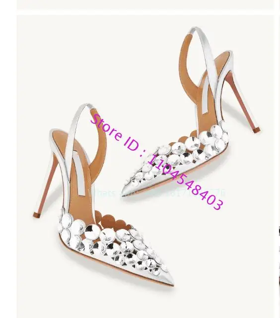 

Luxury Rhinestone Sexy Pointed Toe Sandals Lady Dress Wedding Slingback Thin High Heel Pumps Women Party Crystal Stiletto Sandal