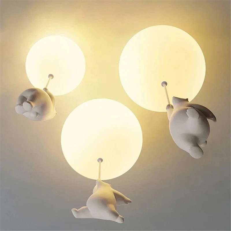 Imagem -03 - Cartoon Bear Lamp For Children Room Teto Porch Living Chandelier Nordic Creative Warm Boy And Girl Quarto Balão Lâmpadas