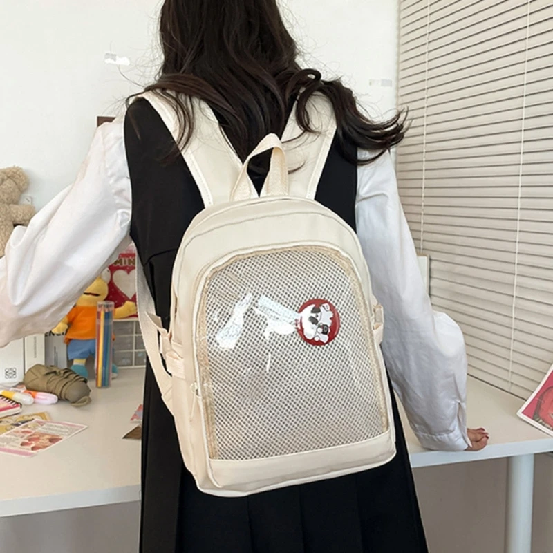 Japanese Women School Girl Nylon Small Backpack Transparent Animes Pin Display Itabag School Bag with Clear Pocket