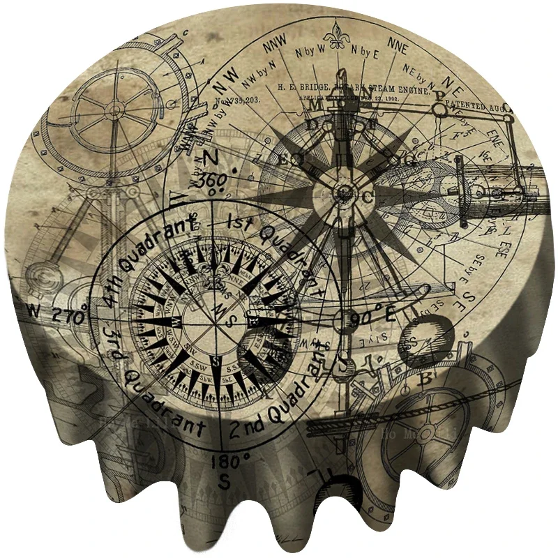 Sailing Ancient Compass Wall Clocks Rose Background Anchor Old Maps Round Tablecloth By Ho Me Lili For Tabletop Decor