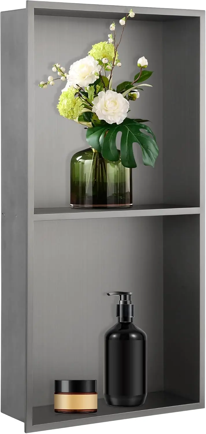 

Shower Niche 12"x24", Two-Tier Recessed Brushed Gray Wall Niche, Stainless Steel Cabinet Insert Tile Ready, NO Tile Needed for W