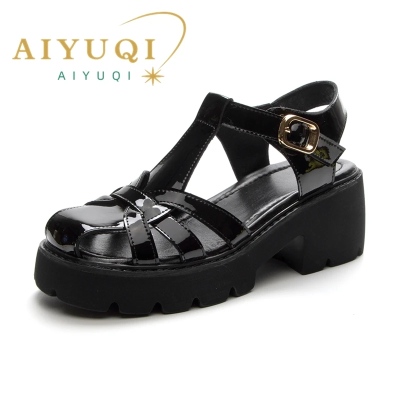 AIYUQI Women Sandals 2024 New Genuine Leather Gladiator Women Sandals Platform Open Toe Roman Sandals For Women