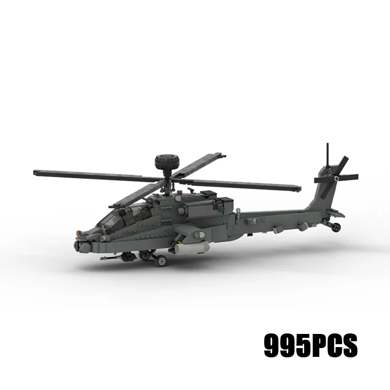 

Military Series Moc Building Blocks Boeing AH-64 APACHE Helicopter Model Technology Bricks DIY Airplane Toys For Kids Children