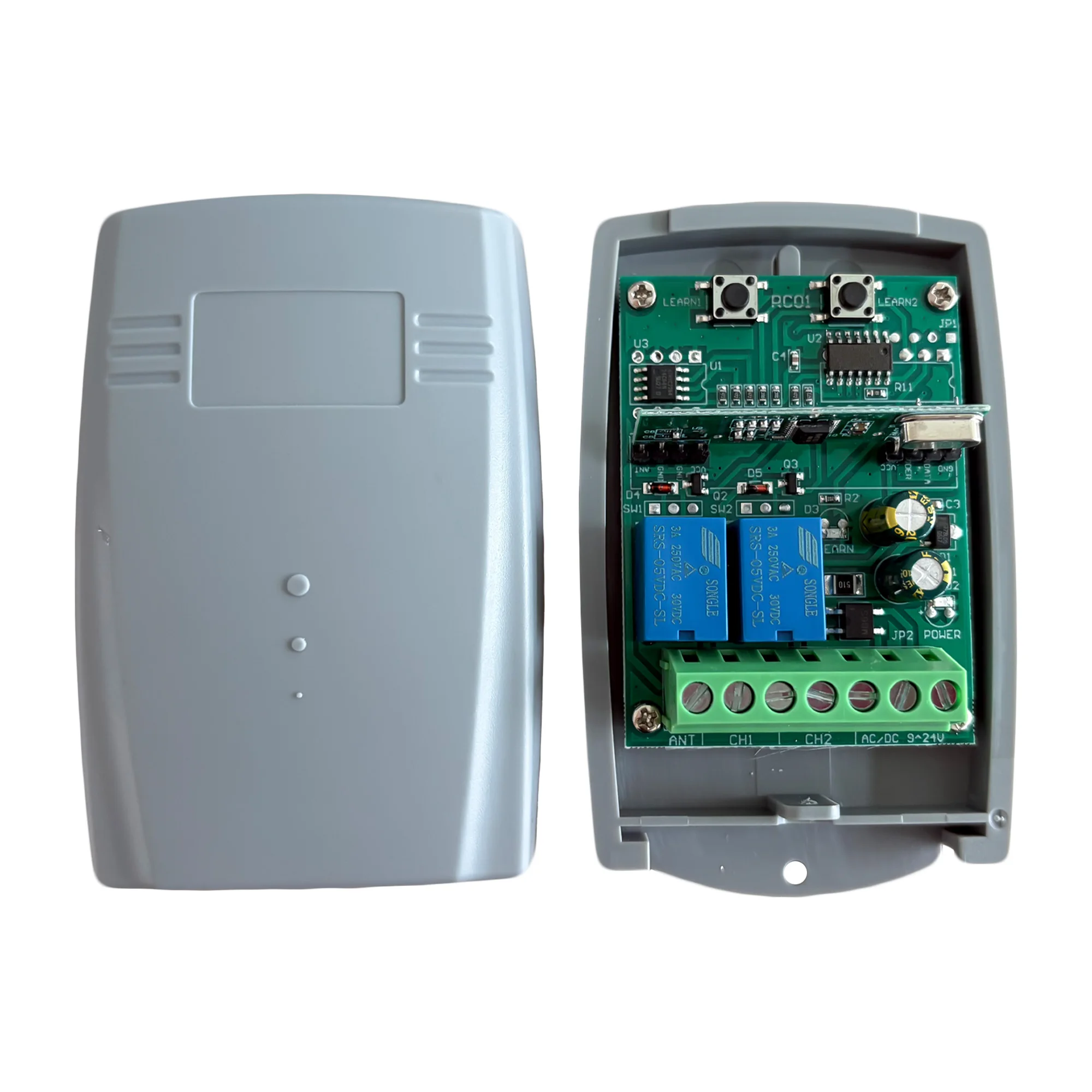 433.92MHz 2CH Garage Door Receiver Remote Control Switch DC 9V-24V 12V 24V Relay Work For 433MHz Keyfob Transmitter