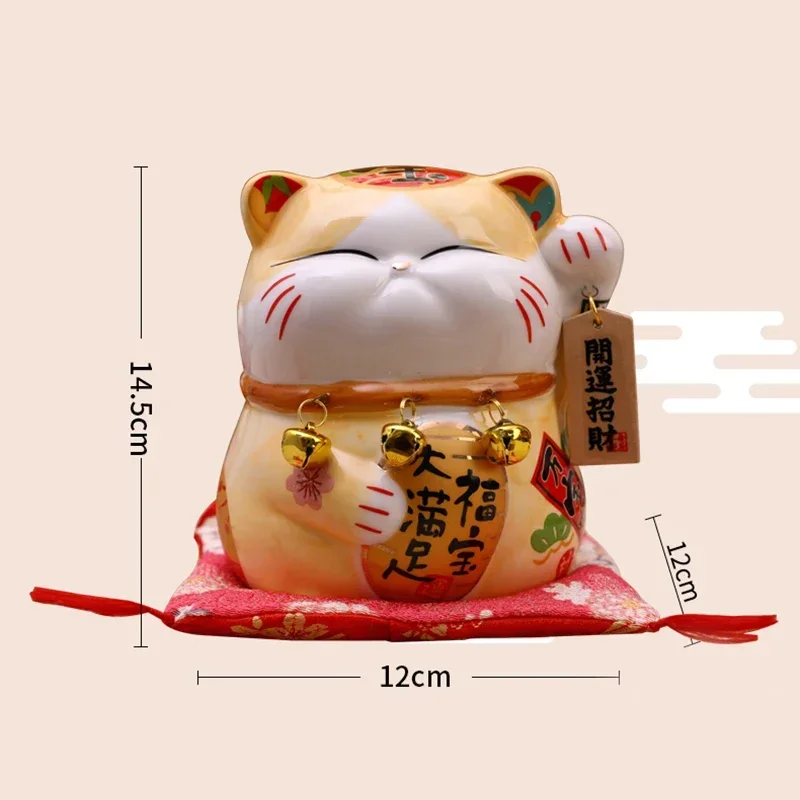 5.7 Inch Persian Cat Figure Ceramic Lucky Fortune Cat Maneki Neko Ornament Money Box Coin Bank Desktop Gift Figurine