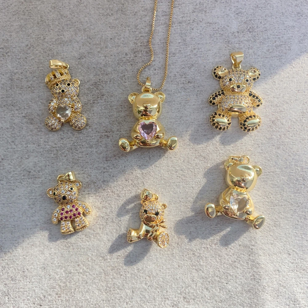 Wholesale New products Gold Plated Brass Zircon Bear Pendant Necklace For Any Occations
