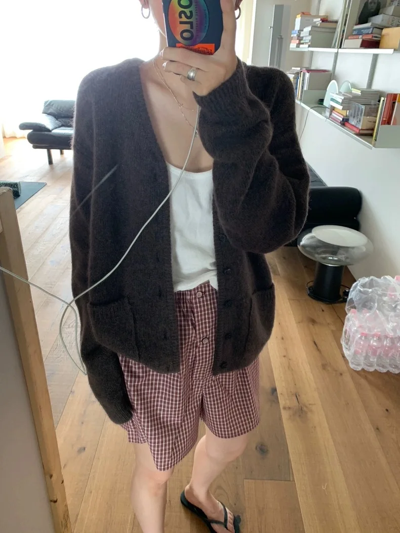 

East Gate Simple V-Ne Knitted Open Cardigan Women Loose Slimming Soft Sle Long Sve Sweater Outerwear Gentle Sle