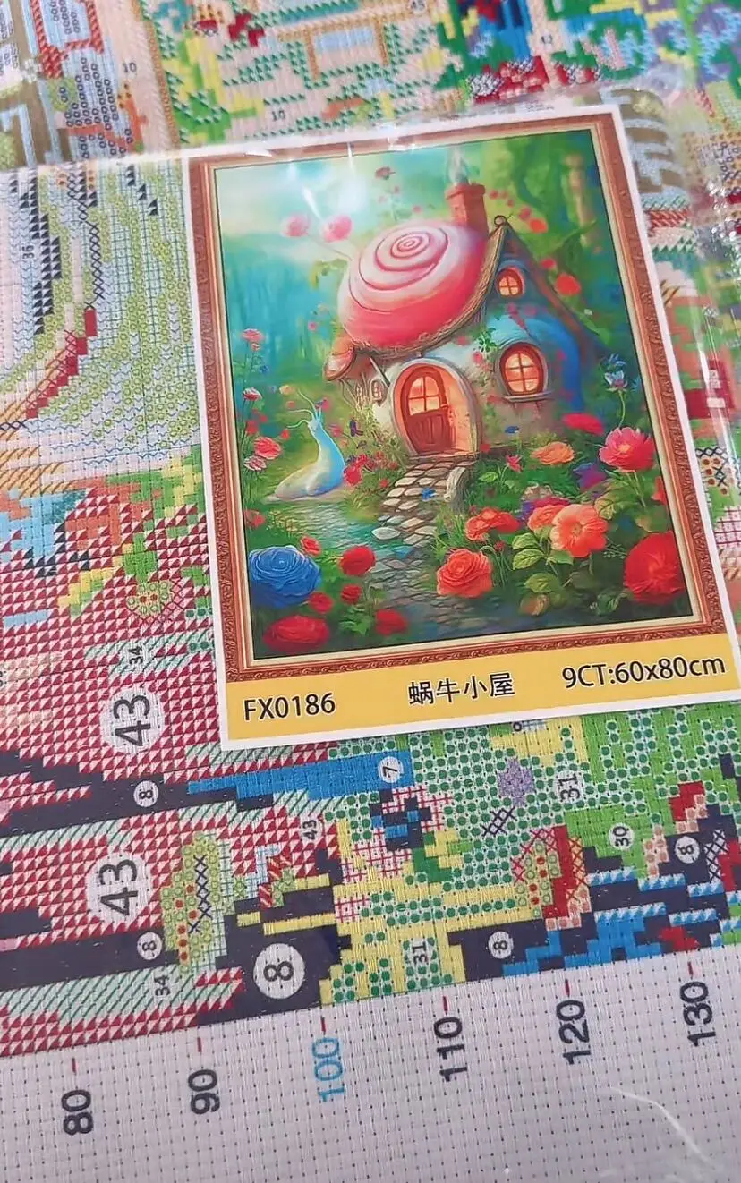 9ct 60x80cm Snail House Embroidery DIY Chinese Style Printed Kits Cross Stitch Needlework Set Home Decor Crafts New