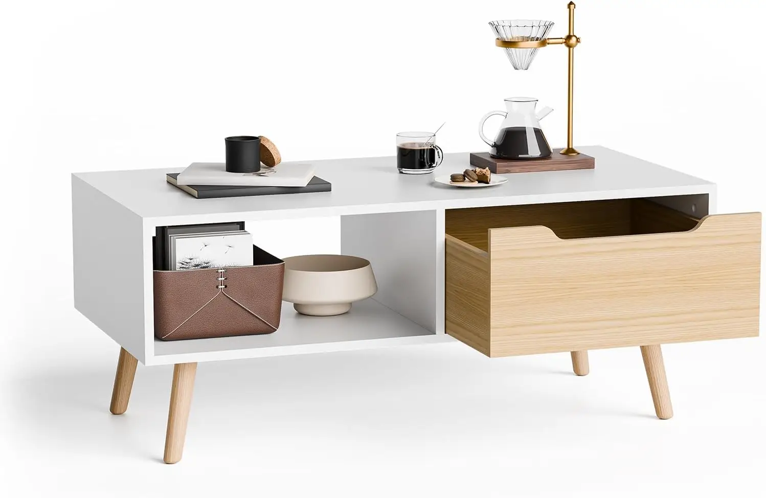 طاولة قهوة حديثة من كوزي كاسل، طاولة كوكتيل خشبية مع مساحة تخزين، طاولة مدخل بسيطة، طاولة قهوة حديثة في منتصف القرن f #6