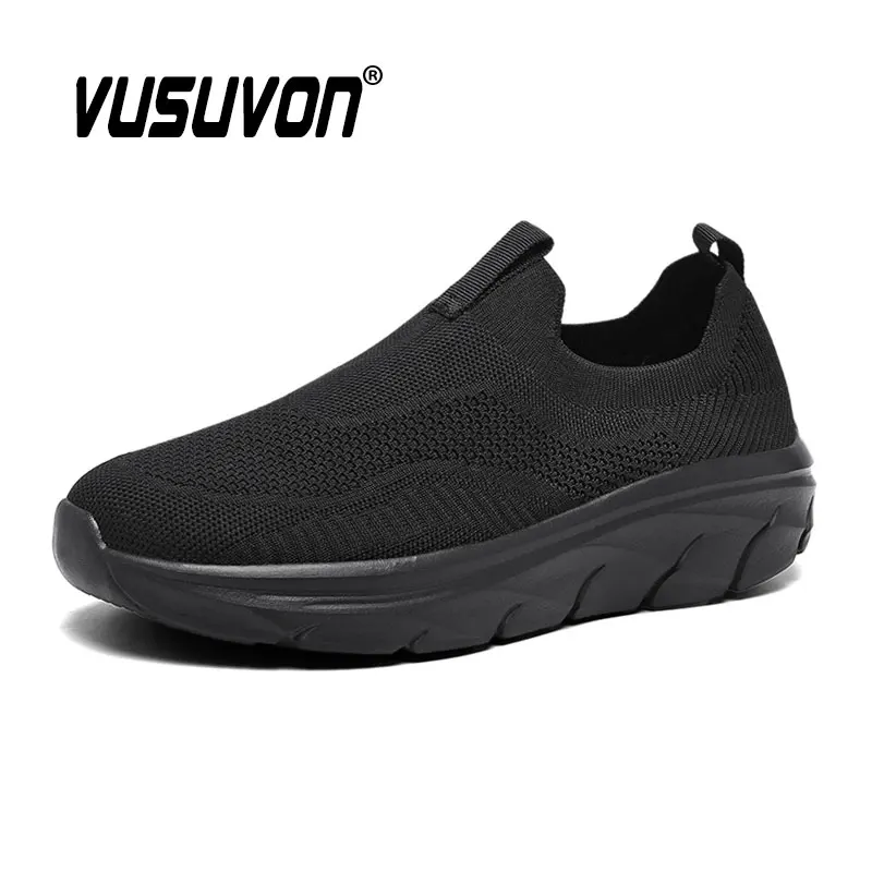 Men Casual Mesh Shoes Autumn Breathable For Jogging Walking Light Fashion Black Flats Comfortable Slip-On Loafers Size 39-45