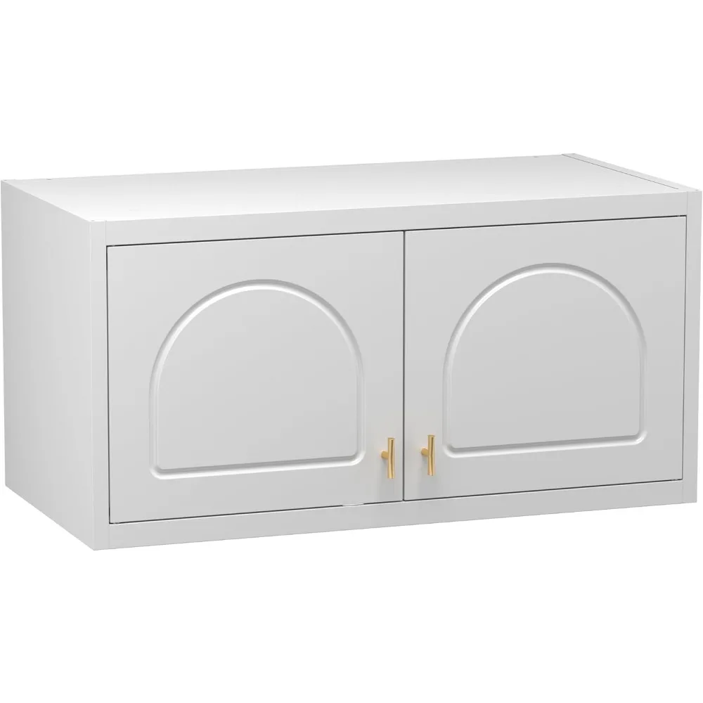 

Metal Wall Cabinet, Upper Cabinet for Wardrobe, Small Overhead Storage Cabinet for Bedroom, Living Room, White, 18 D x 32 W x1 5