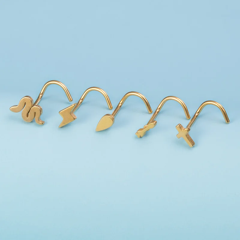 1pc Stainless Steel Nose Stud Nose Piercing Snake Cross Nose Ring Nariz Bone Studs Nostril Screws for Women Man Body Jewelry 20G