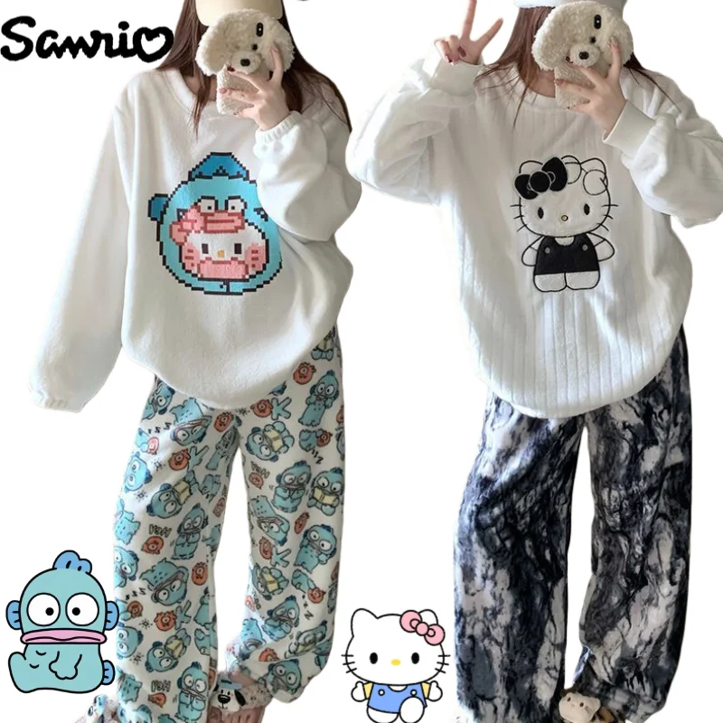 

Sanrio Hangyodon Anime Character Cartoon Cute Fleece-Lined Long-Sleeve Pajamas Creative Kawaii Girls' Heart Loose Homewear Set