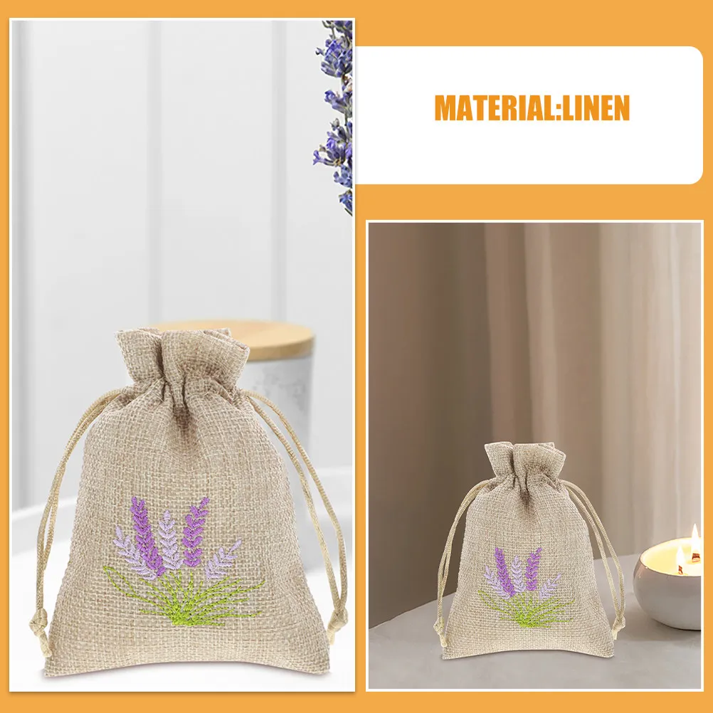 6Pcs Handmade Linen Sachet Bags Empty Floral Embroidery Drawstring Closure for Lavender Sachets Wedding Favors Party Decor