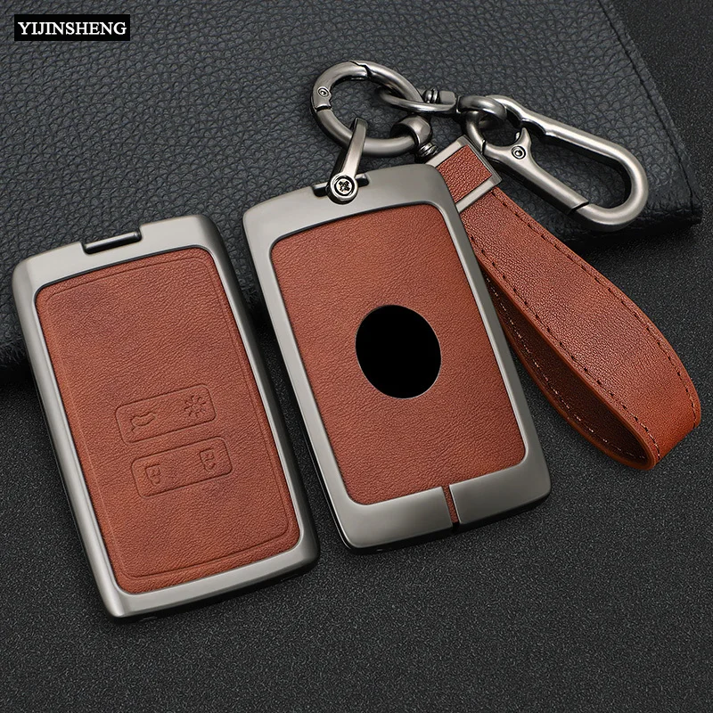 4 Button Zinc Alloy + Leather Car Key Case Cover Skin Holder For Renault Koleos Kadjar Captur Megane Clio Scenic Talisman Arkana