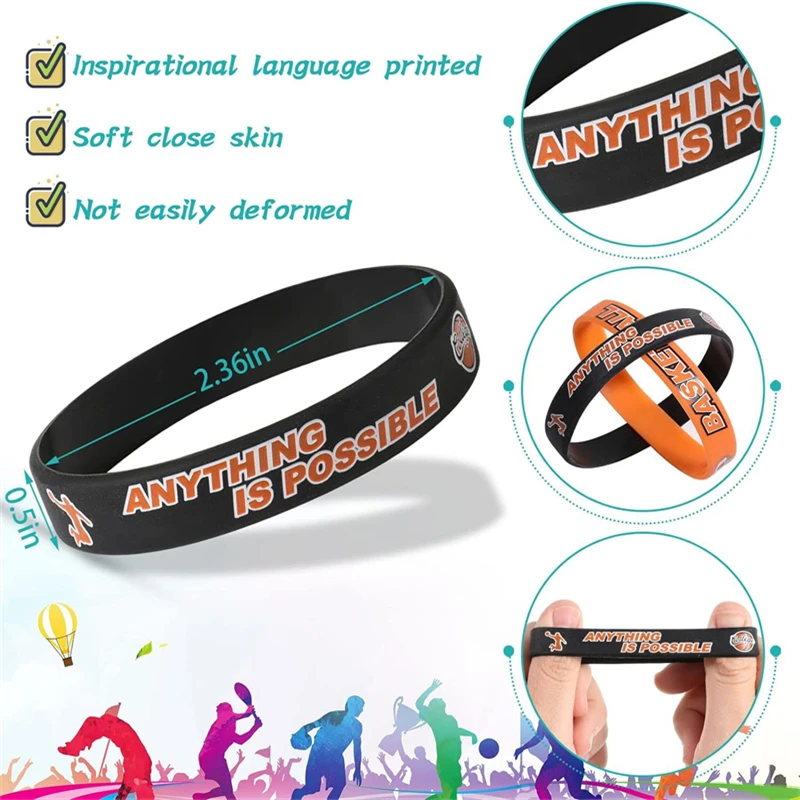 Basketball Motivational Silicone Wristband, Favor By Kids and Teenagers Basketball Party Basketball Bracelets Jewelry Sports Gif