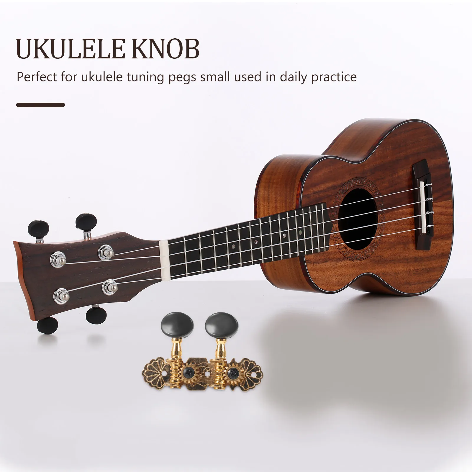 1Set Vintage Brass Ukulele Tuning Peg Knobs with Dual-Hole Mounting for Soprano Baritone Acoustic Guitar Classical Tuner view 5