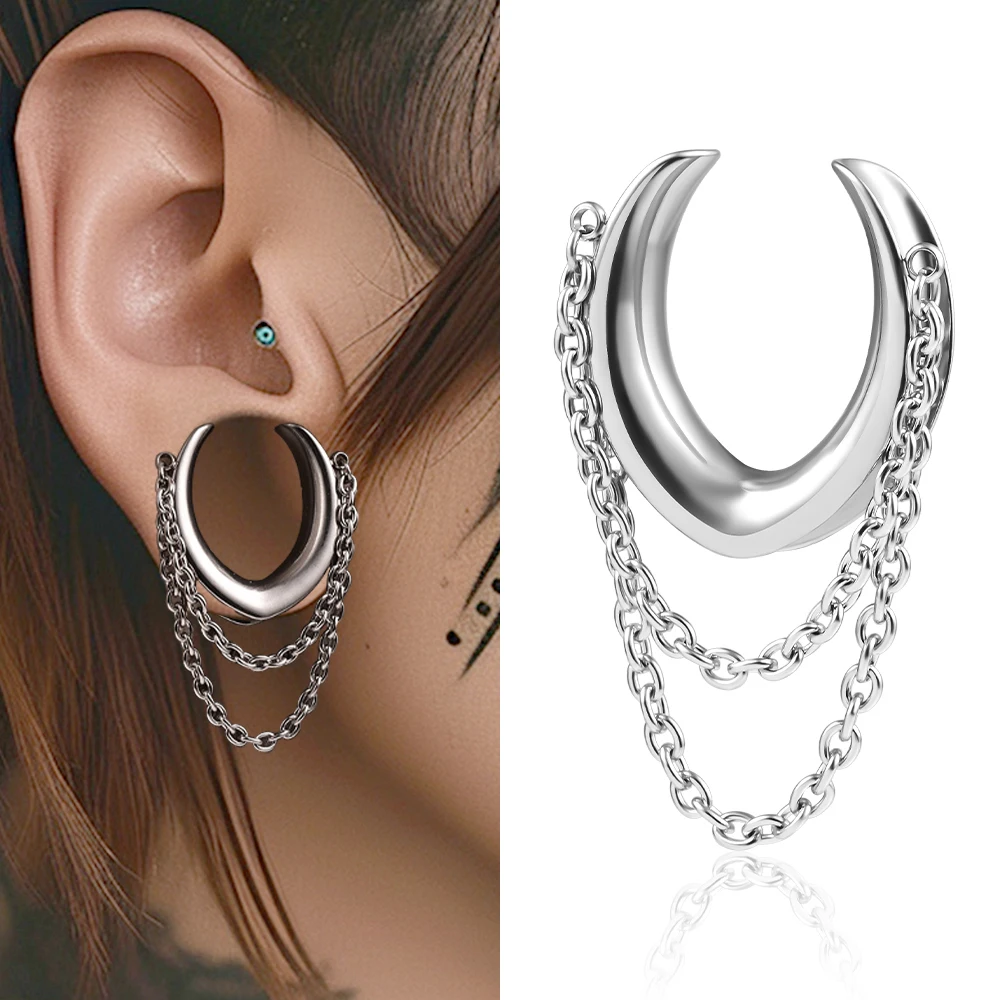 

Doearko 2PCS 0G-1" Comfy Chain Saddle Plugs Hangers Surgical Stainless Steel Fashionable Ear Gauges Body Piercing Jewelry