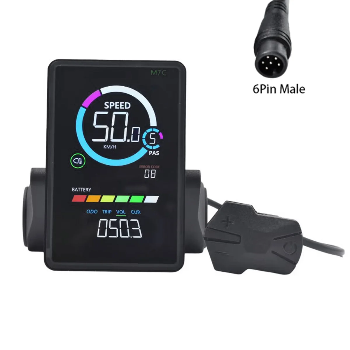 M7C-2 Electric Bike LCD Display Meter 24V 36V 48V 60V E Scooter LCD Panel with USB UART for Mountain Electric Bike 6PIN