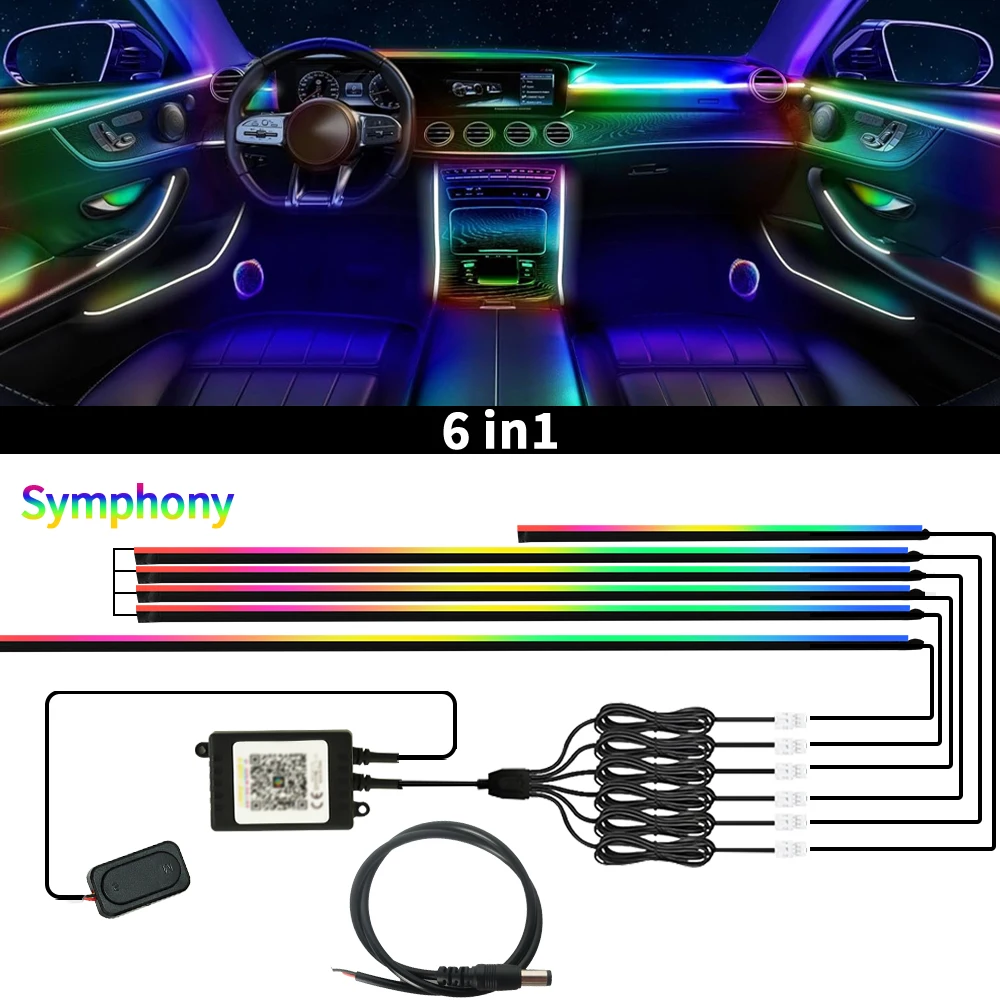 WUMFIRE 64 Farben RGB Symphony Auto-Ambientebeleuchtung 6/10/18 in 1 Innenraum Acryl LED-Streifenlicht Dekoration Atmosphärenlampe mit APP-Steuerung 7
