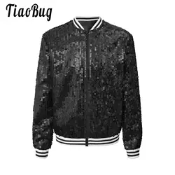 Kids Girls Sequin Bomber Jacket Zip-up Shiny Long Sleeve Flight Jacket Coat Outwear Hip Hop Street Dance Party Team Show Costume