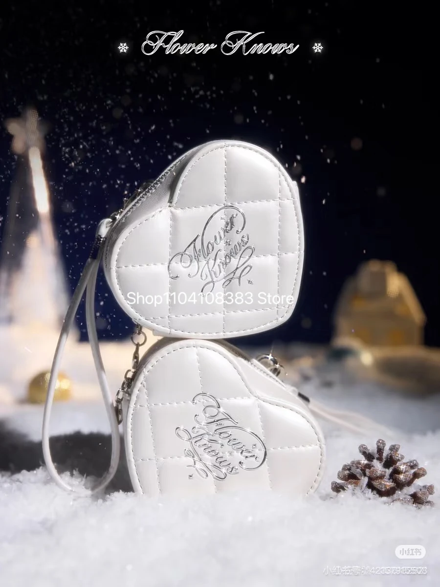 Flower Knows Snow House Mini Heart-shaped Hanging Bag Blue Dreamy Handheld Mirror Hand Cream