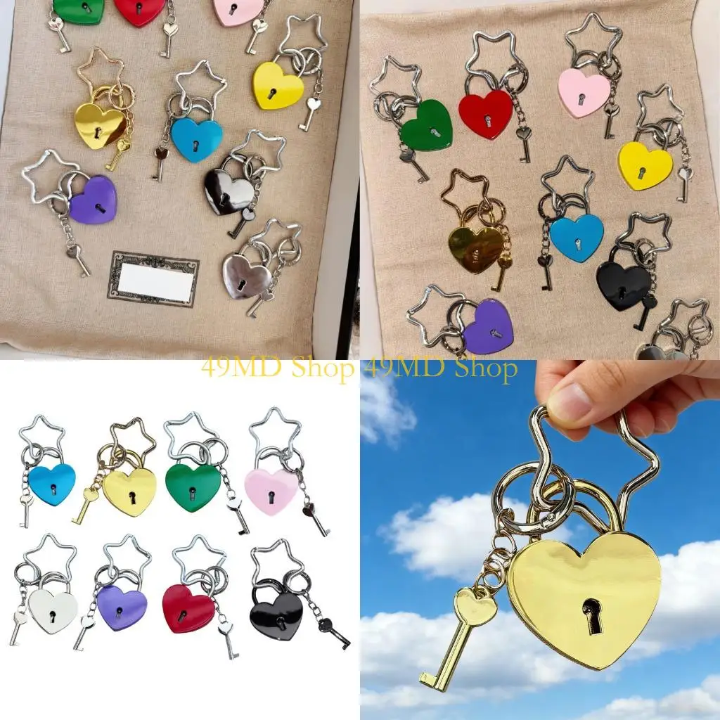 49MD Practical Oversized Heart Lock Bag Charm With Star Clasp Stylish Bag Pendant Holder For Women Fashion Accessory