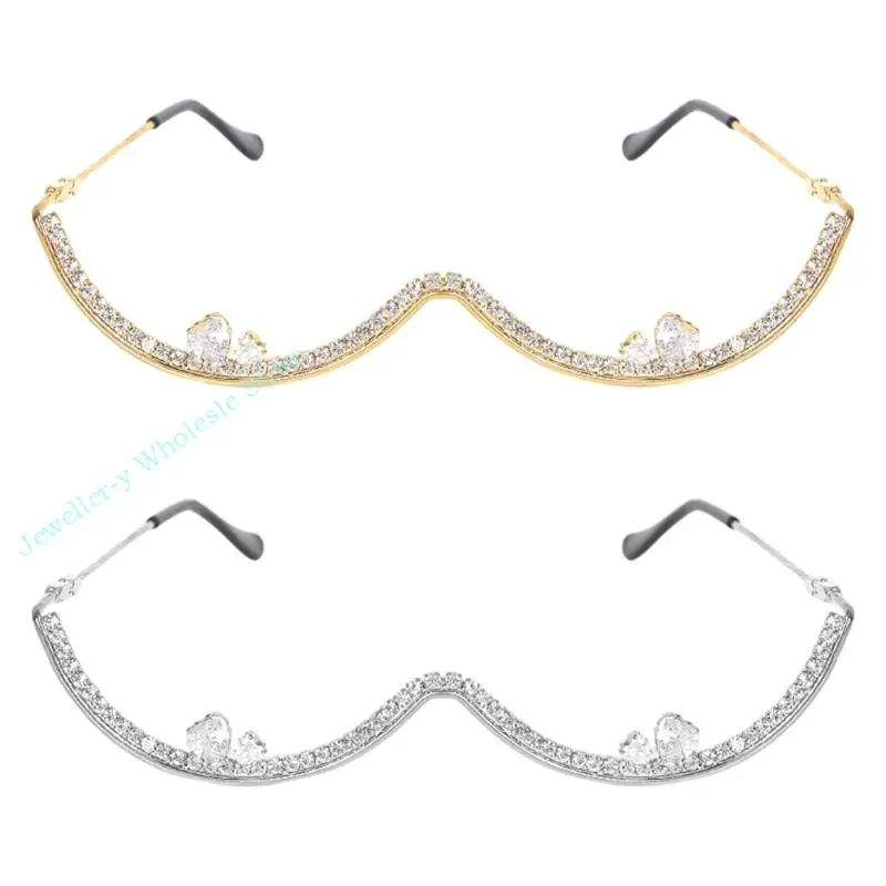 

R7UF Trendy Rhinestones Accented Eyewear Practical Metallic Design For Costume Parties Event