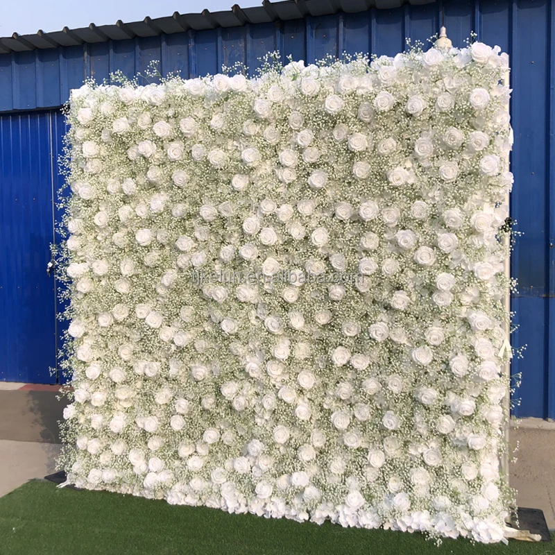 

GJ-WA035 Manufacturers Sell White Flower Wall Gypsy Background Silk Artificial Decoration Flower Wall Wedding Decoration