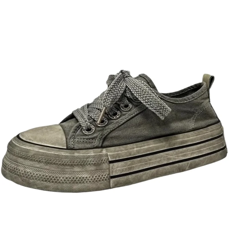 

Серые парусиновые туфли в стиле ретро для женщин, удобные дышащие спортивные повседневные туфли на толстой подошве, высококачественные туфли для грязной доски