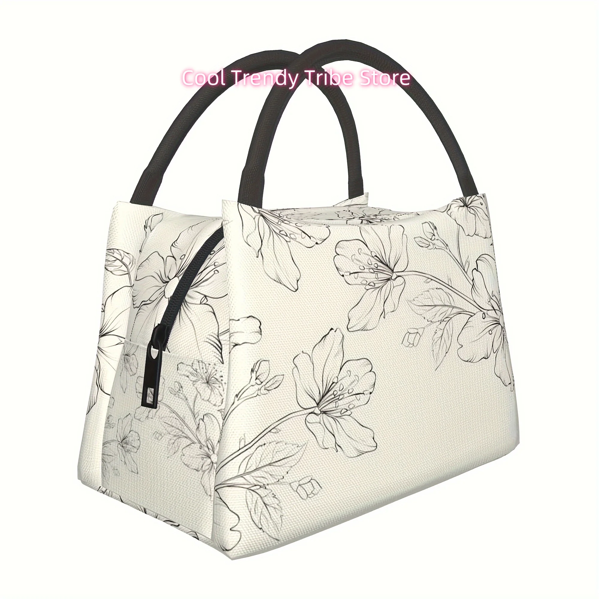 

1 шт. простая белая сумка с цветочным принтом, портативная многоразовая сумка-холодильник, термосумка, изолированная сумка для обедов, для кемпинга, пикников.