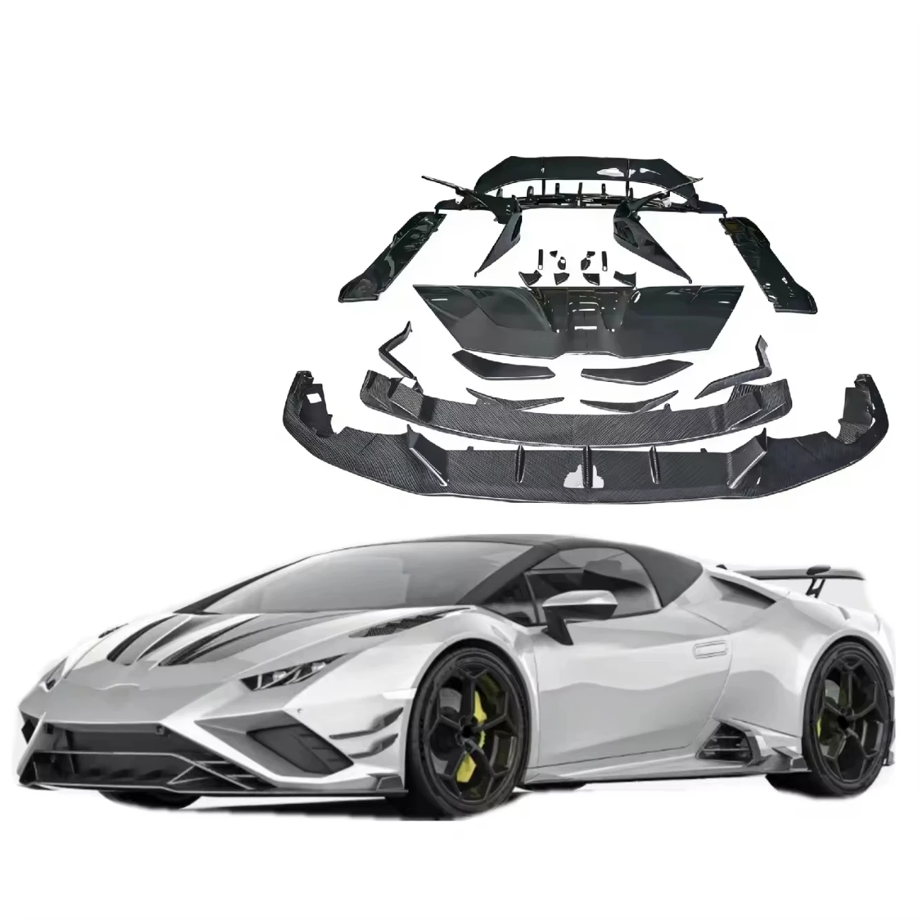 For  Huracan EVO RWD Upgrade PK Style Dry Carbon Fiber Side Skirt Spoiler Diffuser of Front Shovel Cover
