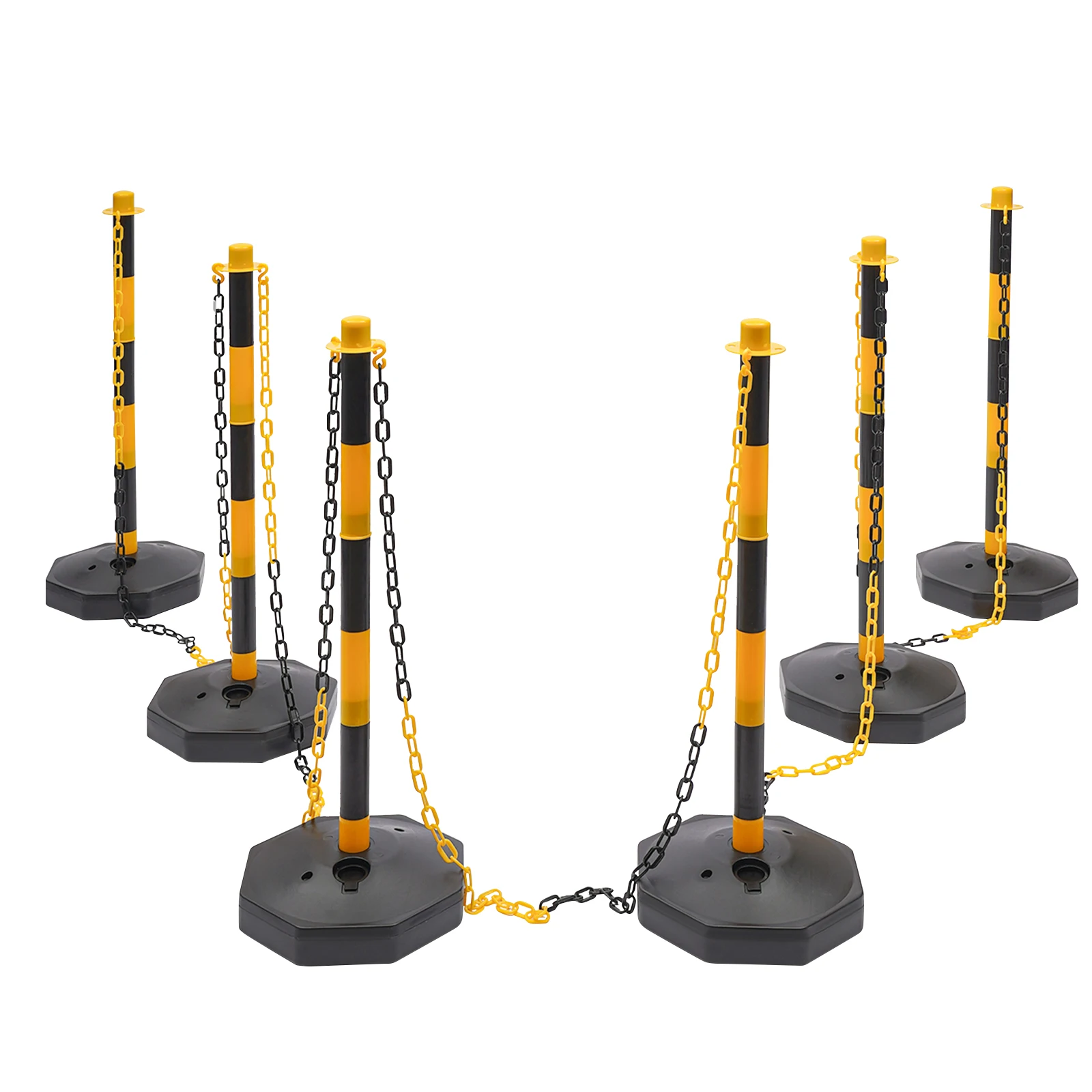 

6PCS 85CM Warning Post Free Standing Safety Bollards with Thicker and Longer Chains Adjustable Height