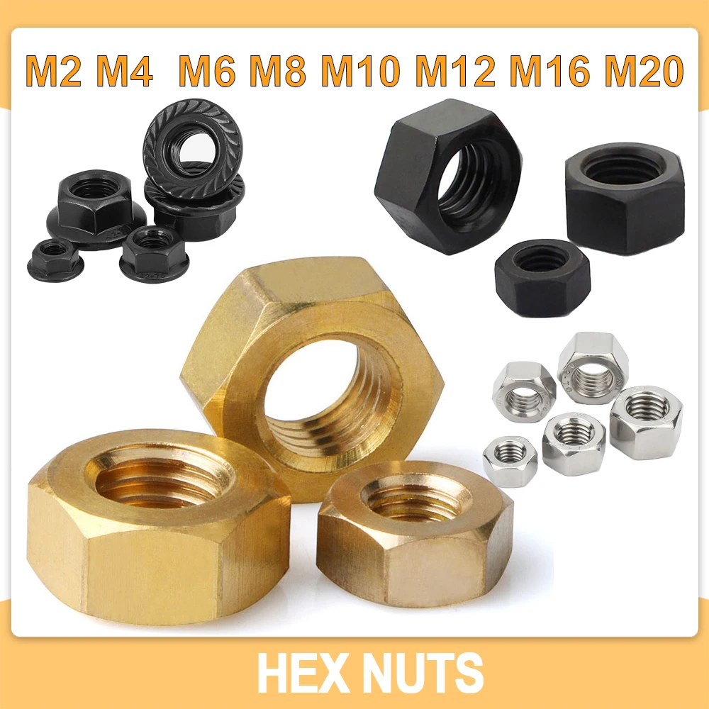 Hexagon Nuts Lock Nut Butterfly Flange Hex Metric Threaded Carbon Steel Brass Nylon Stainless Steel  M2 M4 M6 M8 M10 M12 M16 M20