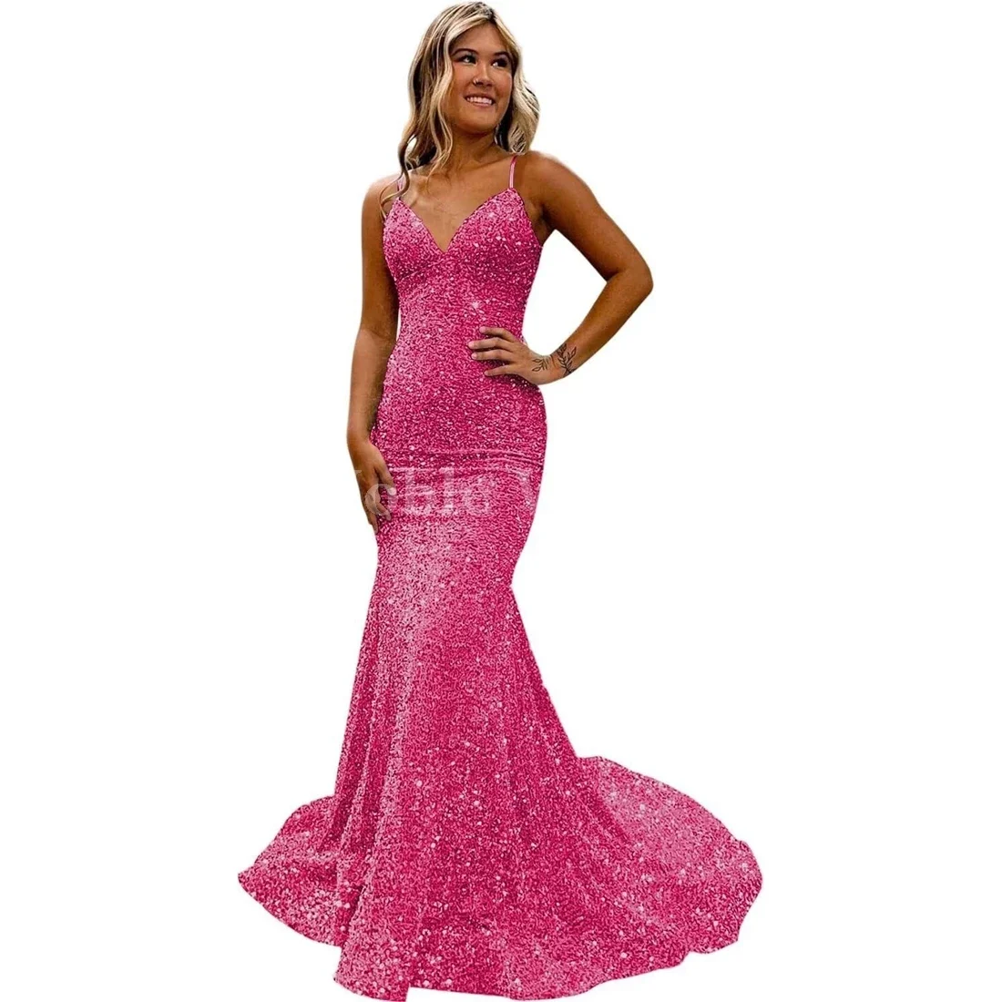 

Spaghetti Straps Prom Dresses for Women Sequin Mermaid Formal Evening Party Dresses Customized