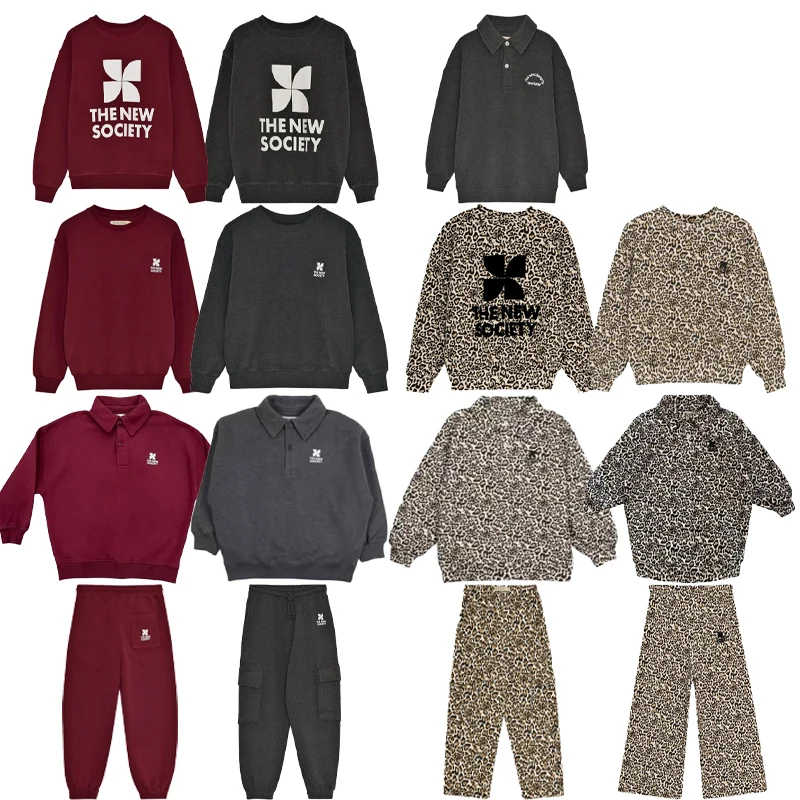 

2025 New Autumn Winter Children's Hoodie Set Kids Solid Color Hoodie and Pants Set Boys Girls Leopard Print Series Warm Clothing