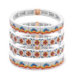 2024 New 8mm Enamel Flower Bangle For Women Green Color Diasy Charm Hand Accessory