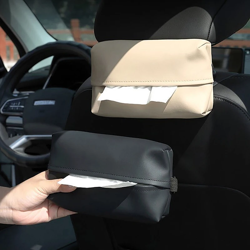 Portable Car Tissue Box Holder Leather Car Center Console Armrest Napkin Box Sun Visor Backseat Tissue Case With Fix Strap