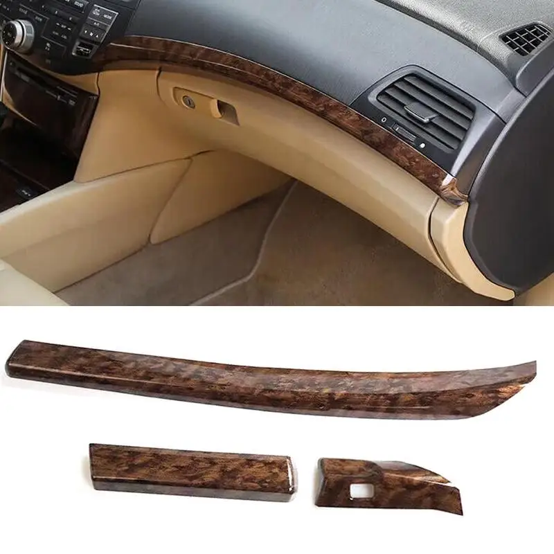 

Car Dark Brown Wood Grain Central Console Instrument Strip Trim Kit Fit For Honda Accord 2008-2013